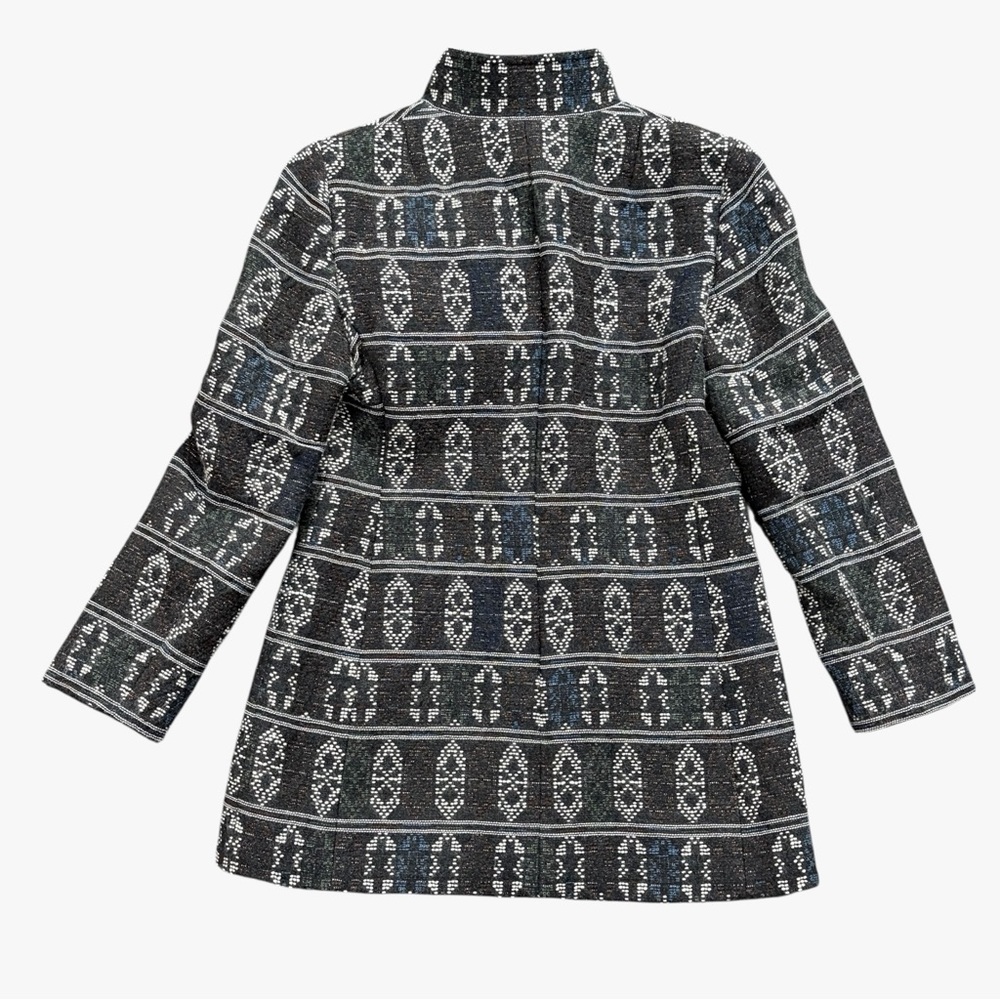 Akris Punto Wool Blend Zip Front Coat Charcoal Ivory‎ Blue Pattern Sz 6 - Picture 10 of 15